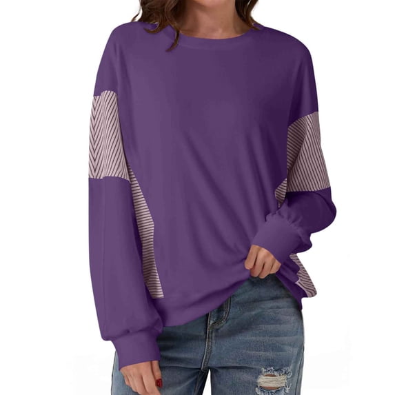 Wensltd Women's Oversized Crewneck Sweatshirt Lightweight Office Casual Round Neck Spring Solid Top