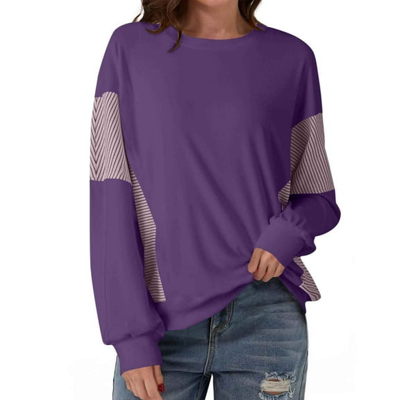 Wensltd Women's Oversized Crewneck Sweatshirt Lightweight Office Casual Round Neck Spring Solid Top