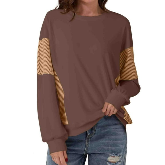 Wensltd Women's Oversized Crewneck Sweatshirt Lightweight Office Casual Round Neck Spring Solid Top