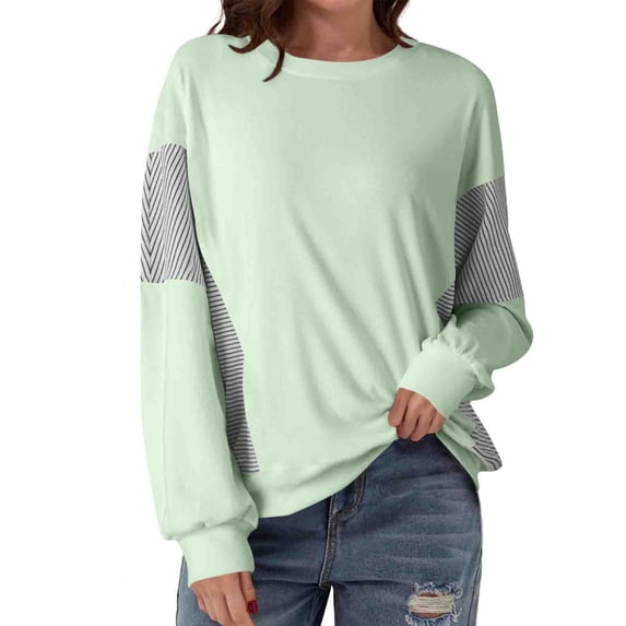 Wensltd Women's Oversized Crewneck Sweatshirt Lightweight Office Casual Round Neck Spring Solid Top