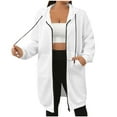 thumbnail image 1 of Wensltd Women's Oversized Full Zip Up Waffle Knit Hoodie Solid Color Drop Shoulder Long Sleeve Drawstring Jacket Plus Size, 1 of 5