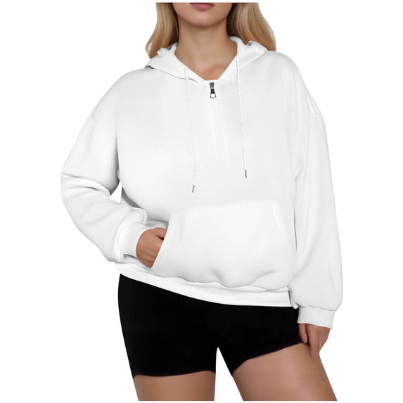 Wensltd Women's Oversized Hoodies Zip-Up Drop Shoulder Long Sleeve Sport Top Drawstring Plus Size Solid Color