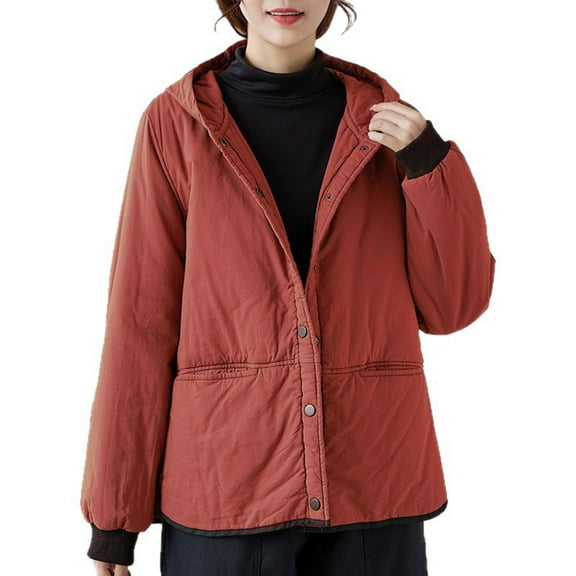 Wensltd Women's Padded Jacket Solid Color Hooded Versatile Cotton Winter Warm Daily Outdoor Thickened Coat