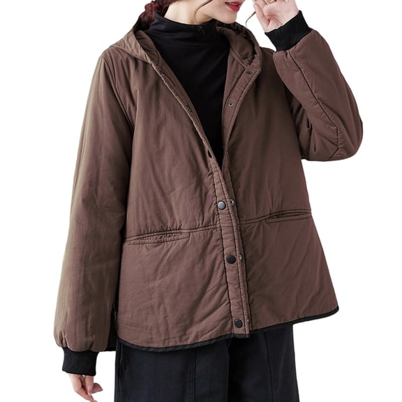 Wensltd Women's Padded Jacket Solid Color Hooded Versatile Cotton Winter Warm Daily Outdoor Thickened Coat