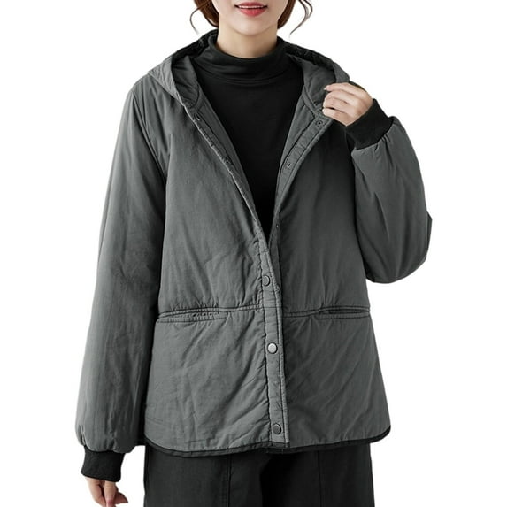 Wensltd Women's Padded Jacket Solid Color Hooded Versatile Cotton Winter Warm Daily Outdoor Thickened Coat