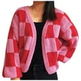 thumbnail image 1 of Wensltd Women's Plaid Short Sweater Open Front Cardigan Loose Outerwear Women Blouse, 1 of 8