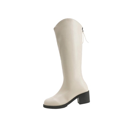 Wensltd Women's Mid Calf Boots Low Heel Winter Warm Slip Resistant Classic Boots White