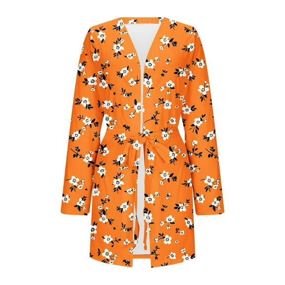 Wensltd Women's Plus Size Soft Printed Bathrobe with Tie Belt Comfortable Casual Nightgown for Morning and Evening Wear S-5XL