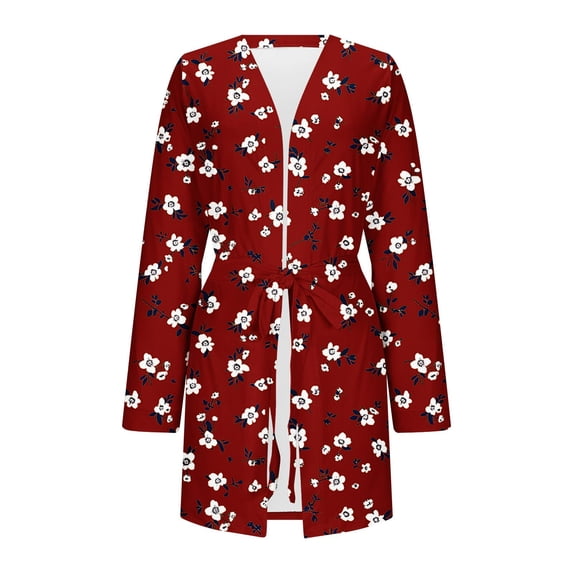 Wensltd Women's Plus Size Soft Printed Bathrobe with Tie Belt Comfortable Casual Nightgown for Morning and Evening Wear S-5XL