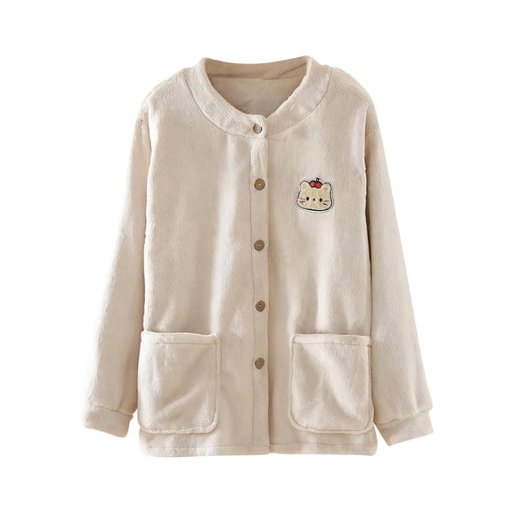 Wensltd Women's Plush Fleece Button Down Pajamas with Pockets Long Sleeve Thermal Cozy Homewear for Winter Cold Weather Purple