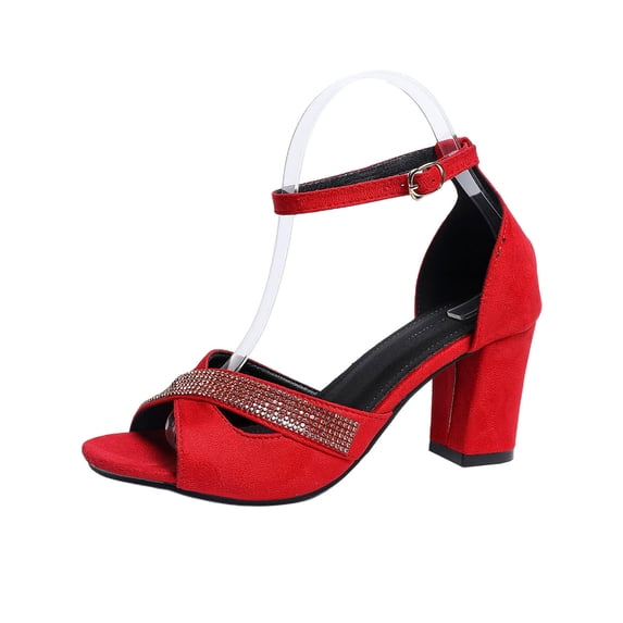 Wensltd Women's Round Toe Block Heel Sandals with Buckle Strap Outdoor Wear Fashion Sandals Red