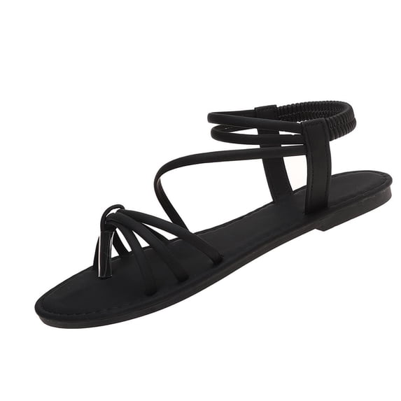 Wensltd Women's Round Toe Open Toe Sandals Spring Summer Casual Soft Flat Sandals for Daily Wear Solid Color Breathable Black