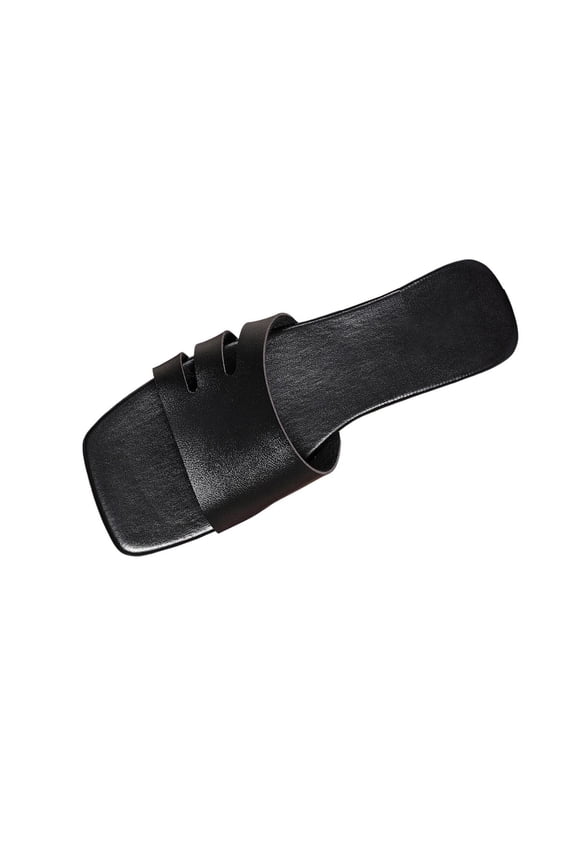 Women's Sandals Square Toe Mule Solid Color Flat Slip On Comfortable Lightweight Breathable for Summer Vacation Sandals Black