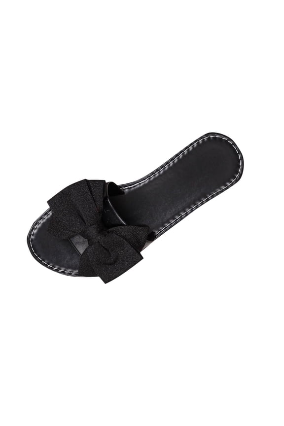 Women's Sandals Summer Fashion Bow Sandals Flat Style Beach Wear Trendy Slippers Outdoor Comfort Black