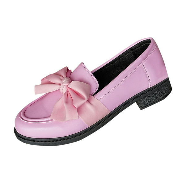 Wensltd Women's Shoe Bow Detail Flat Loafer Shiny Patent Leather Round Toe Casual Shoe for Women Black