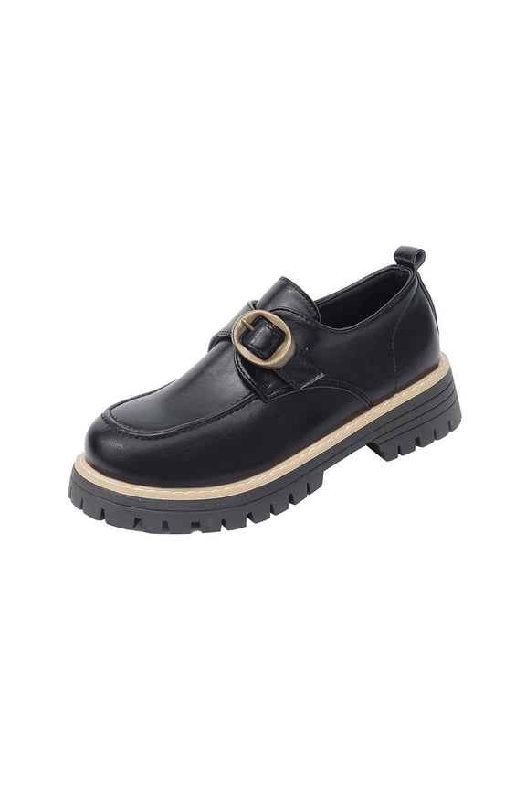 Women's Shoes Casual Walking Shoe Vintage Round Toe Chunky Heel Thick Sole Loafer Casual Fashion Black