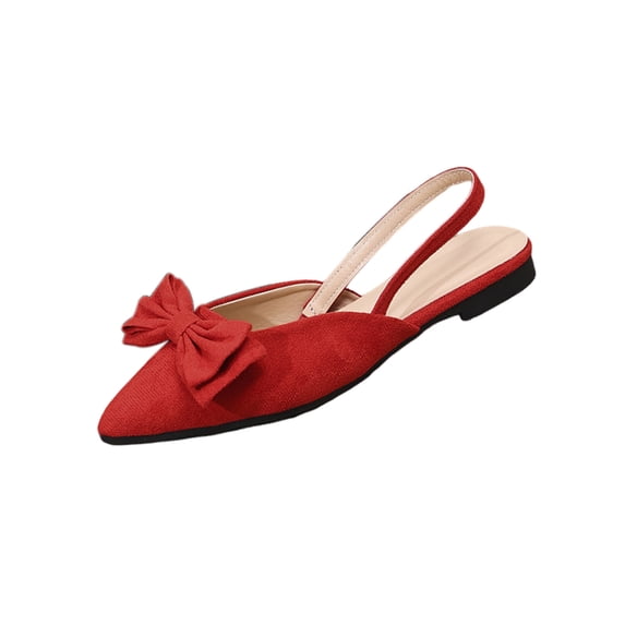 Wensltd Women's Shoes Comfortable Breathable Flats Solid Color Bow Decor Pointed Toe Closed Toe Flat Shoes Red