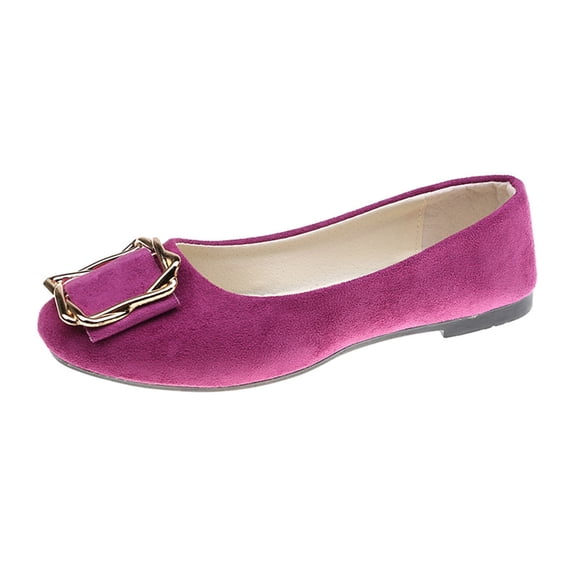 Wensltd Women's Shoes Comfortable Square Buckle Flat Shoes for Spring and Fall Plus Size Multi Color Stylish Casual Shoes Wine