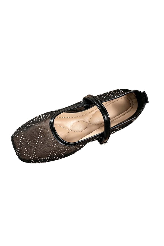 Women's Shoes Mesh Mary Jane Flats Adjustable Strap Flat Shoes Transparent Mesh Upper Spring Summer Daily Walking Soft Ballet Flats Black