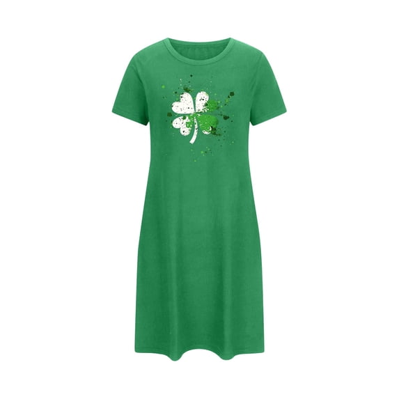 Wensltd Women's Short Sleeve Nightgown Round Neck Soft Breathable Comfortable Plus Size Nightdress St Patrick's Day