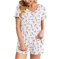 thumbnail image 1 of Wensltd Women's Short Sleeve Pajama Set 2 Piece V Neck Top with Pocket Shorts Soft Comfy Summer Home Wear Sleepwear, 1 of 8