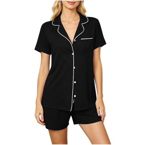 Wensltd Women's Short Sleeve Pajama Set with Notched Collar and Matching Shorts Comfortable Summer Nightwear