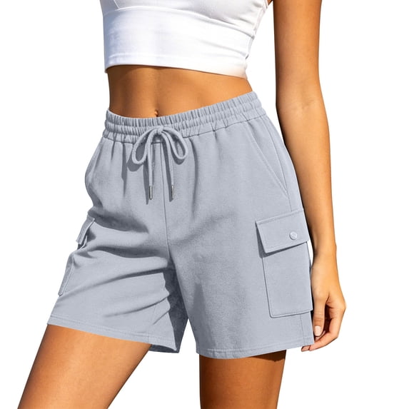 Wensltd Women's Shorts Elastic Waist Cargo Shorts with Drawstring and Side Pockets Soft Everyday Wear