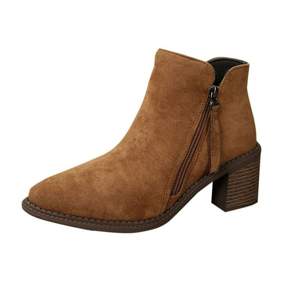 Wensltd Women's Side Zip Boots Pointed Toe Mid Heel Winter Short Style Dressy Boots Comfort Wear