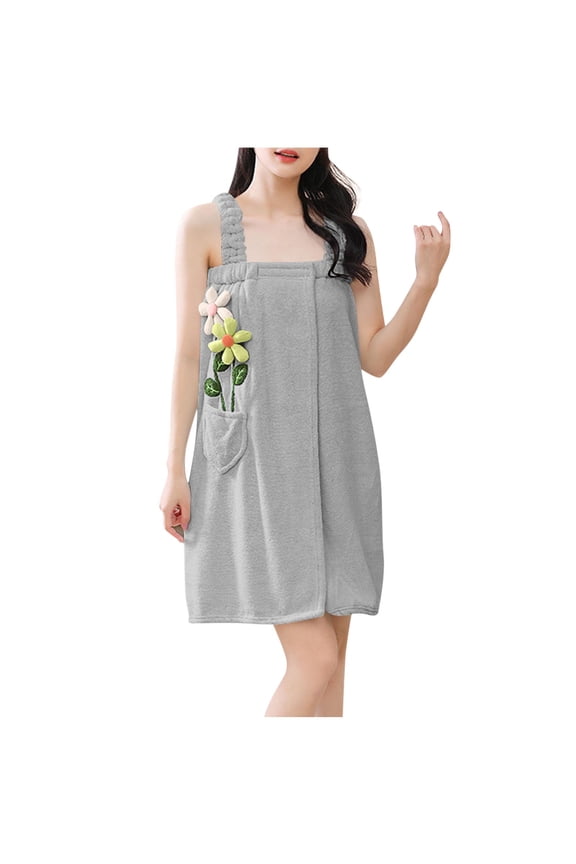 Women's Sleepshirt Knee Length Autumn Winter Solid Color Spaghetti Strap Robe Soft Cozy Warm Thick Comfortable Nightwear Gray