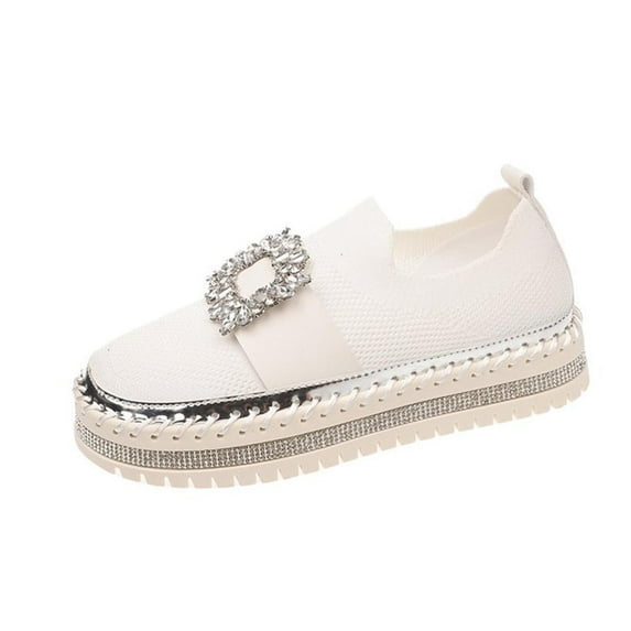 Wensltd Women's Slip On Work Shoes Wide Width Solid Color Round Toe Comfortable Slip On Flat Shoes