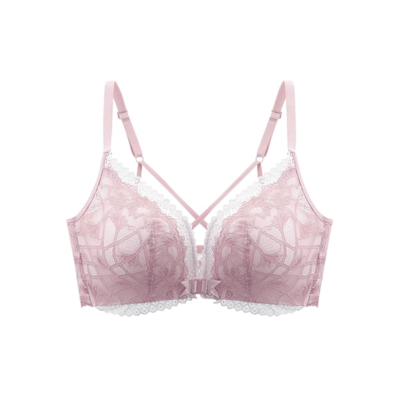 Wensltd Women's Solid Color Front Closure Push Up Backless Lace Bra Daily Wear Cozy Style All Season