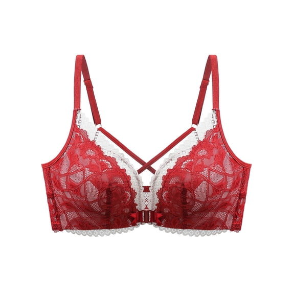 Wensltd Women's Solid Color Front Closure Push Up Backless Lace Bra Daily Wear Cozy Style All Season