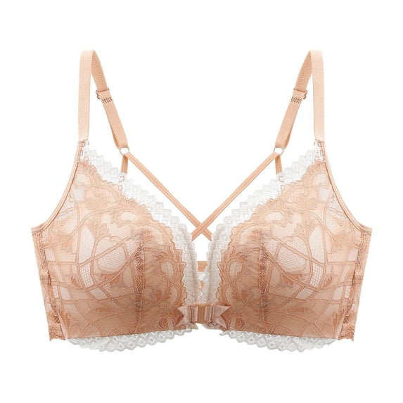 Wensltd Women's Solid Color Front Closure Push Up Backless Lace Bra Daily Wear Cozy Style All Season