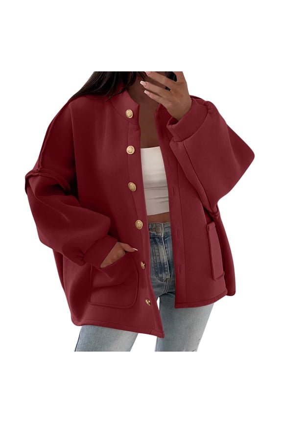 Women's Solid Color Lightweight Coat with Raglan Sleeves Button Down Long Sleeve Jacket