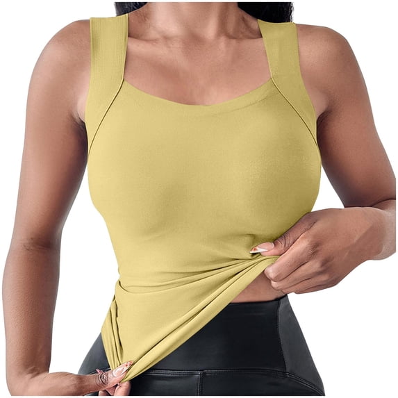 Wensltd Women's Solid Color Sleeveless Square Collar Fashionable Tank Tops