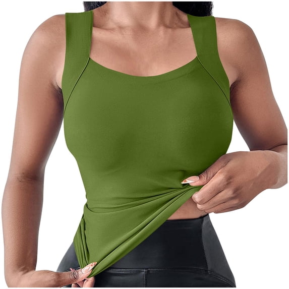 Wensltd Women's Solid Color Sleeveless Square Collar Fashionable Tank Tops