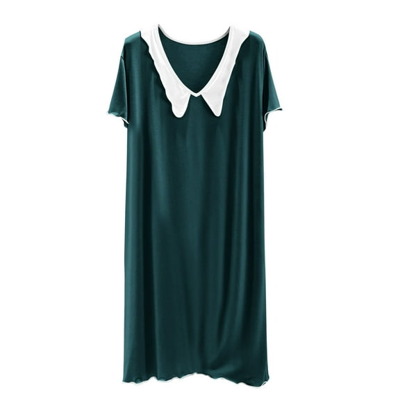 Wensltd Women's Spring Summer Sleepshirt V Neck Solid Color Short Sleeve Loose Comfortable Midi Length Soft Breathable Nightwear Green