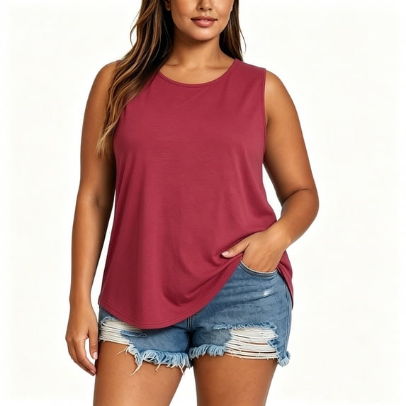 Wensltd Women's Crew Neck Sleeveless Plus Size Tank Tops Casual Loose Fit Tops for Daily Wear