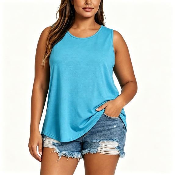 Wensltd Women's Crew Neck Sleeveless Plus Size Tank Tops Casual Loose Fit Tops for Daily Wear
