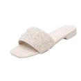 thumbnail image 1 of Wensltd Women's Square Toe Flat Sandals with Metal Chain Summer Casual Fashion Sandals for Daily Outdoor Wear Beige, 1 of 8