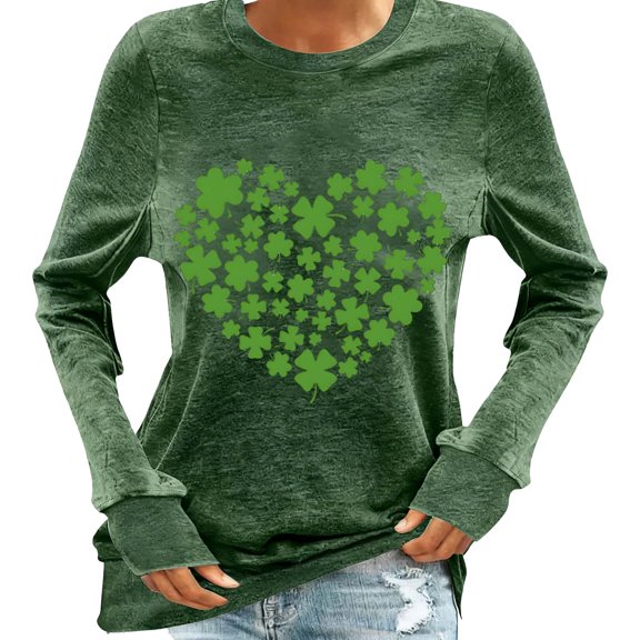 Wensltd Women's St.Patrick's Day Sweatshirt Loose Casual Long Sleeve T-Shirt Soft Breathable Plus Size Top Versatile Green