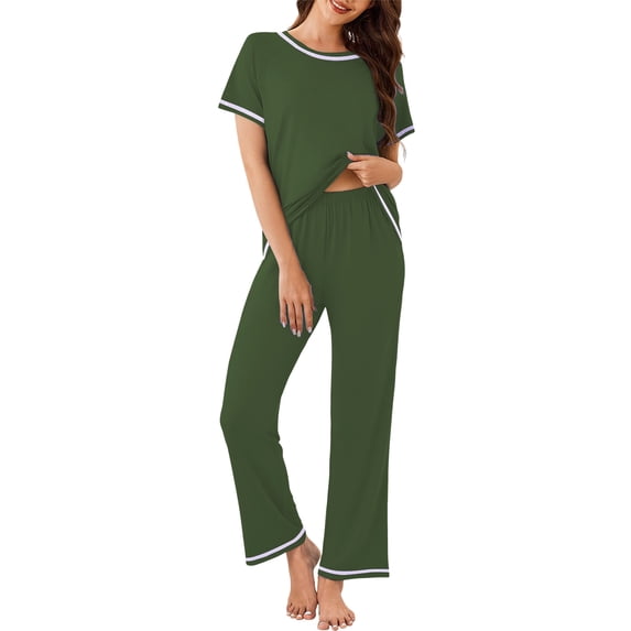 Wensltd Women's Summer Pajama Set Short Sleeve Notch Collar Tops and Elastic Waist Shorts 2 Piece