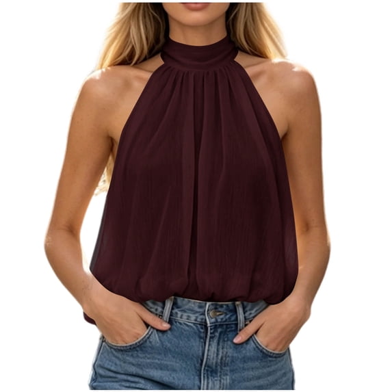 Wensltd Women's Tank Tops Sleeveless High Halter Neck Loose Solid Blouse Soft Lightweight Comfy Casual Tunic For Daily Outdoor Wear
