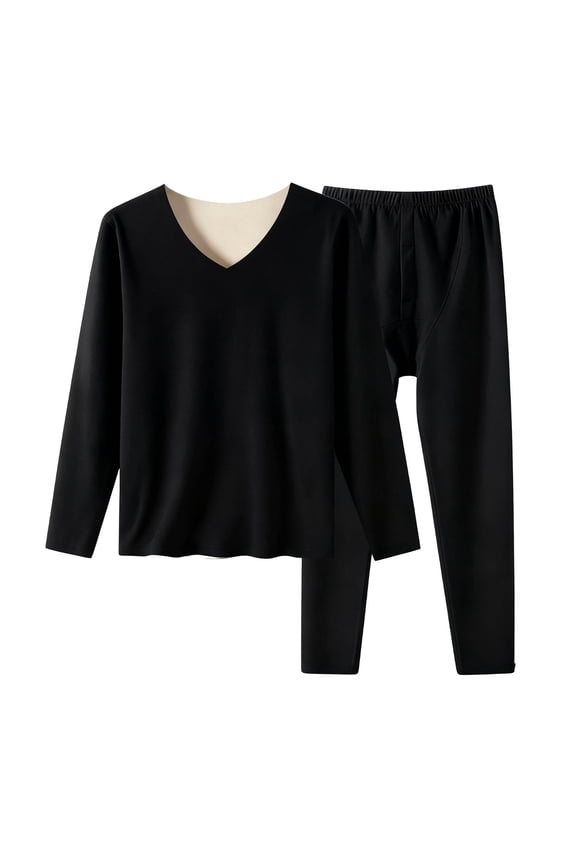 Women's V-Neck Thermal Underwear Set Fleece Lined Long Sleeve Top and Pants for Winter Warmth Base Layer