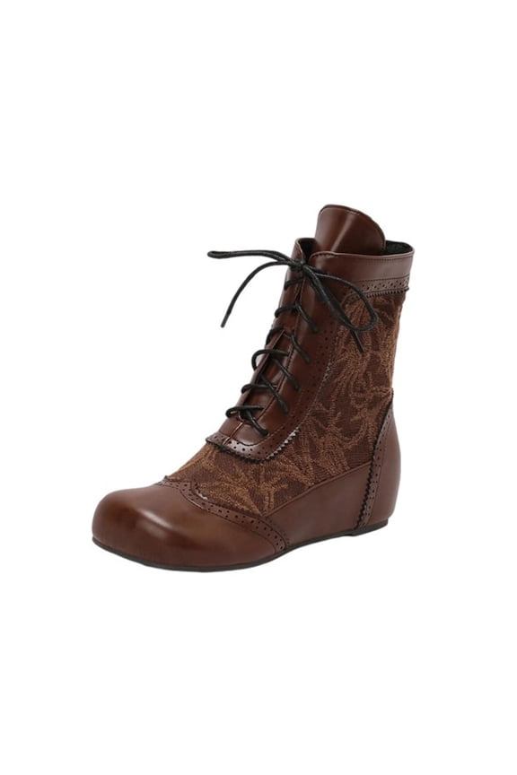 Women's Wide Width Ankle Boots Brown Lace Up Leather Casual Fashion Classic Fall Flat Booties