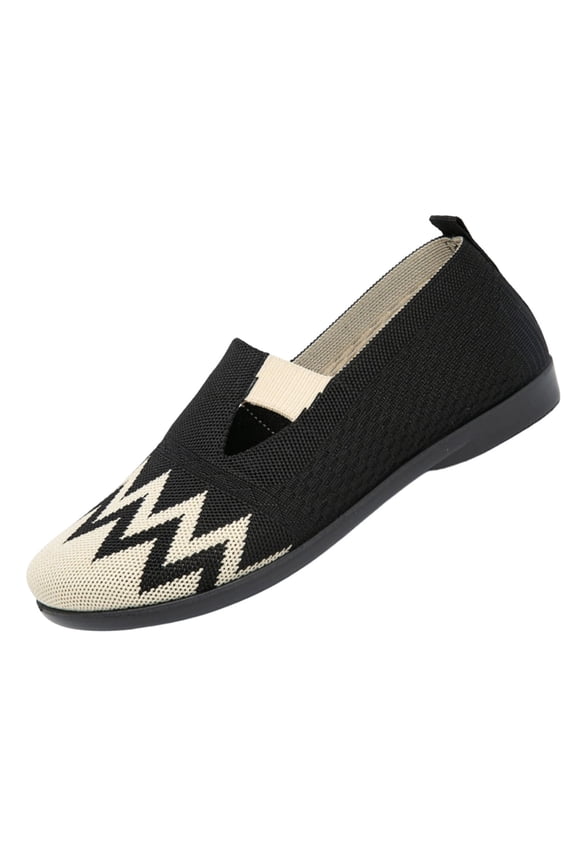Women's Wide Width Flat Shoes Hollow Knit Upper Spring Summer Daily Soft Walking Shoes Black