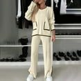 thumbnail image 1 of Wensltd Womens 2 Piece Outfits Long Sleeve Knit Sweater Sets Knit Pullover Tops Wide Leg Pants, 1 of 9