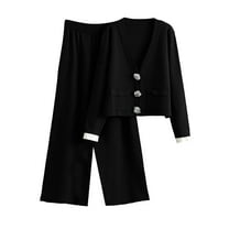 Wensltd Womens 2 Piece Sets Lounge Long Sleeve Tops and Wide Leg Pants Fall Fashion Outfits Clothes