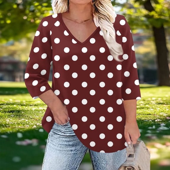 Wensltd Womens 3/4 Length Sleeve Tops Casual V Neck Shirts Soft Business Work Blouses