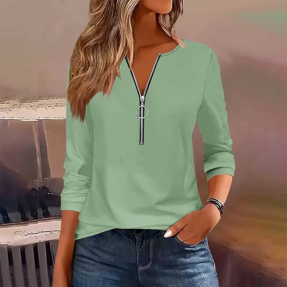 Wensltd Womens 3/4 Sleeve Tops Zipper Tunic Casual Summer Fall Shirts Trendy Tops